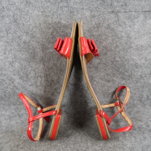 Rampage Shoes Womens 7 Sandals Flats Red Patent Ankle Buckle Strap Bow Casual - Picture 8 of 10